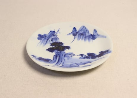 明治前期染付山水図6寸皿