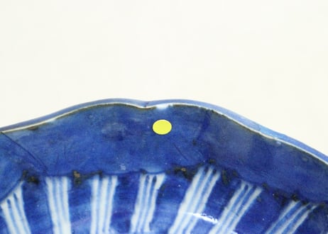 江戸後期染付富士に鶴図なます皿　窯傷,ノミホツ,フリモノ