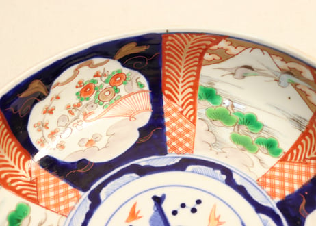 明治前期色絵富士と花籠図9寸鉢