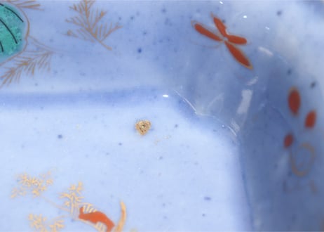 江戸中期瑠璃釉色絵人参と草花図角なます皿５客組 １客あたり傷