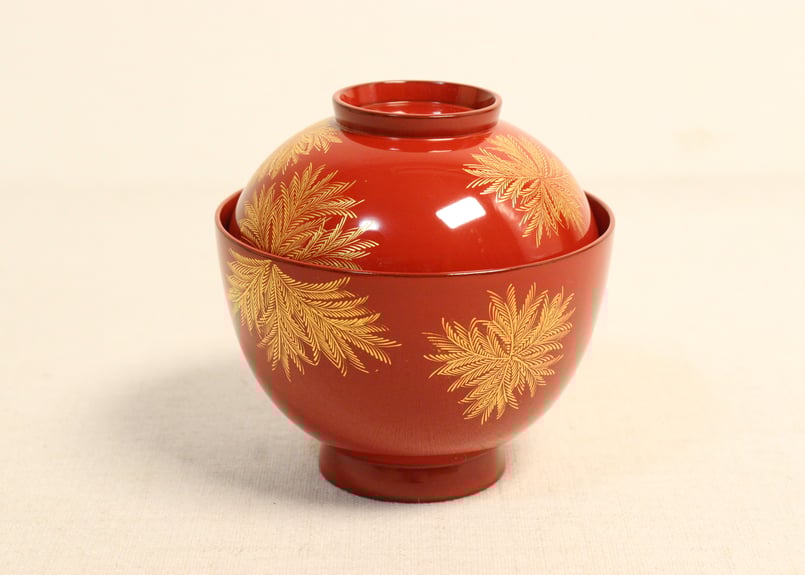 大正～昭和戦前皆朱沈金しのぶ図吸い物椀 5客組,共箱付 | 吉祥寺