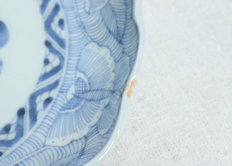 江戸幕末染付線描き蝶と牡丹図6寸皿 | 吉祥寺PukuPuku