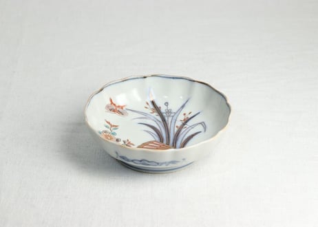 明治前期色絵春蘭に扇と菊図なます皿①
