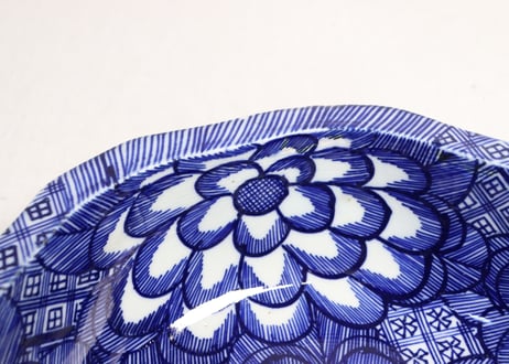明治前期ベロ藍花図９寸鉢　ノミホツ