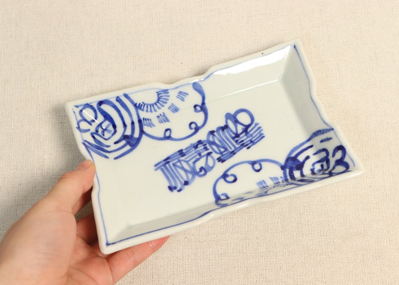 大正~昭和戦前染付福寿文字図長角皿 | 吉祥寺PukuPuku