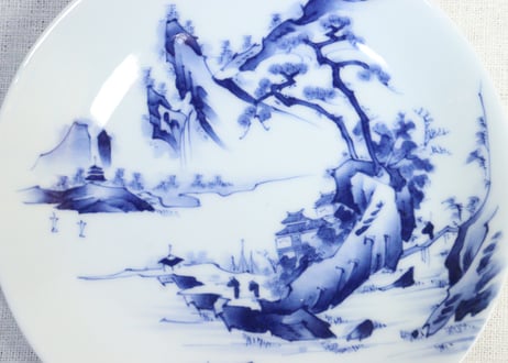 明治後期～大正染付山水図通り物５寸皿