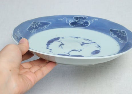 江戸幕末染付六方に宝図７寸皿