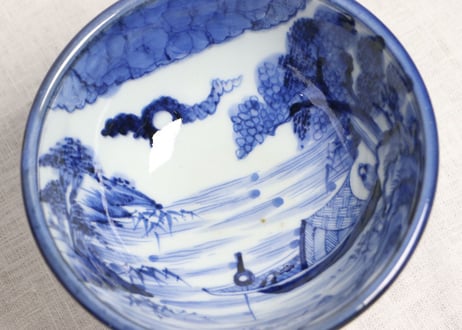 江戸幕末染付船上人物図盃洗