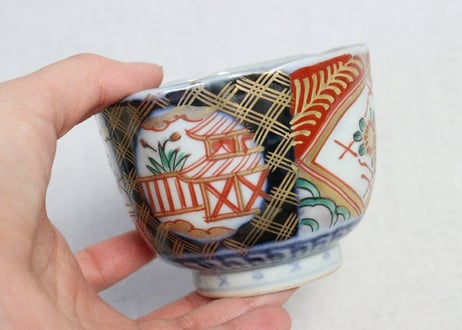 明治前期色絵扇面に菊図通り物向付