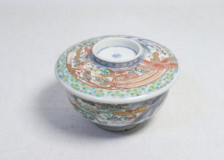 明治前期色絵山水と花鳥図蒸茶碗