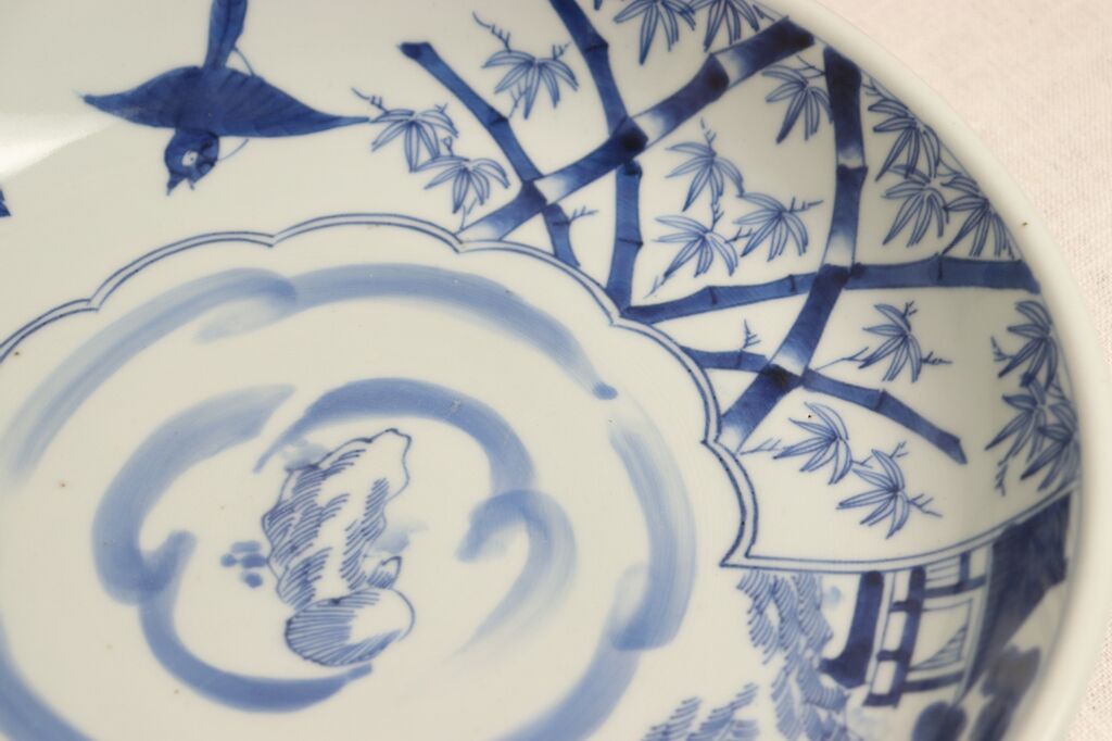 江戸幕末染付竹林雀と山水図尺皿 | 吉祥寺PukuPuku