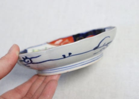 明治前期色絵三方に菊図小皿①　甘手,見込み濃いめ