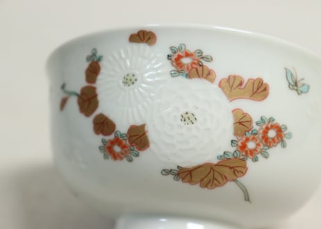 明治前期色絵三方菊図通り物飯茶碗