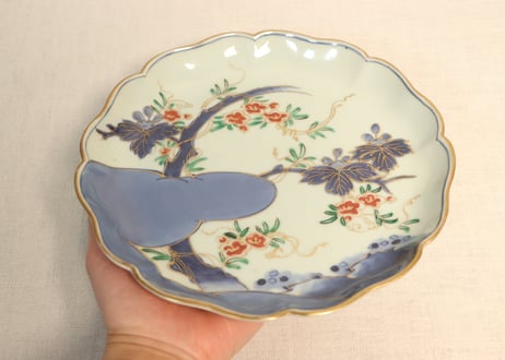 江戸中期色絵桐に蔦花図7寸皿