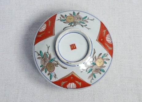 明治前期色絵三方に桃図蒸茶碗