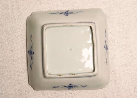 江戸中期染付生花図角皿 五客組