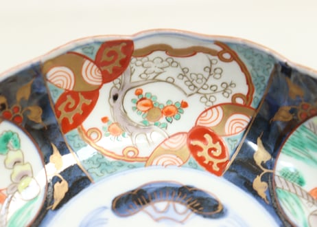 明治前期色絵梅と山水人物図なます皿