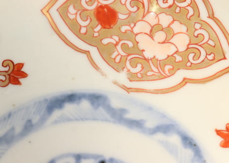 明治前期色絵窓絵花図7寸皿②　色擦れ,見込み薄め