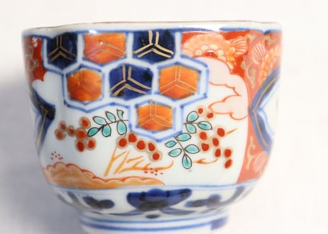 明治前期色絵四方に椿と萩図入隅角向付 高台ホツ