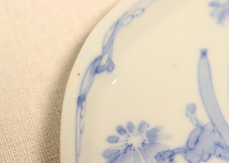 明治後期～大正染付菊と水仙図菱形皿