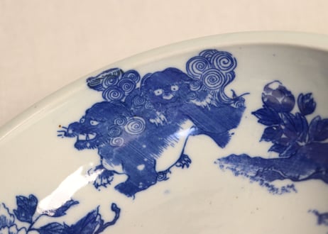 明治後期~大正銅判獅子牡丹図6寸鉢 ノミホツ,ムシクイ