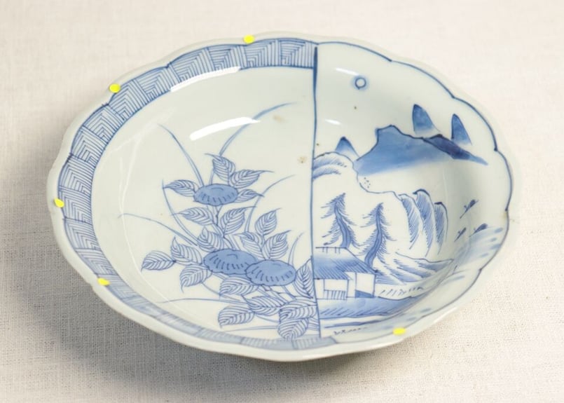 【時代磁器　瀬戸　富士に帆掛山水図染付７寸皿（五枚）】 アンティークサムズコレクション姉妹店 古舫庵コレクション＞染