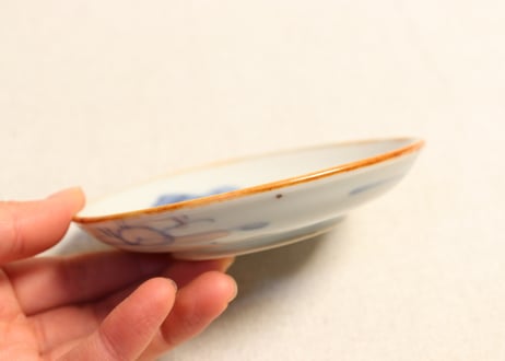 江戸幕末染付鼠大根図小皿①　縁色濃いめ