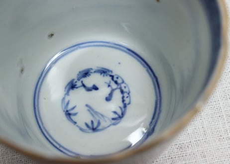 明治前期色絵六方に花図大猪口