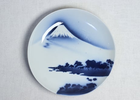 大正~昭和戦前吹き墨富士図8寸皿