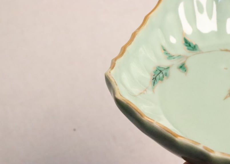 江戸中期青磁色絵栗図角なます皿五客組 1客ノミホツ有り | 吉祥寺PukuPuku