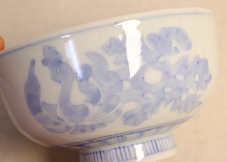 明治後期~大正染付鳳凰図蒸茶碗