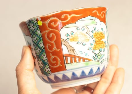 江戸幕末色絵三方に桜図向付(大ぶり) ノミホツ