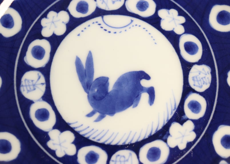 明治後期~大正染付兎と水玉図5寸皿 | 吉祥寺PukuPuku
