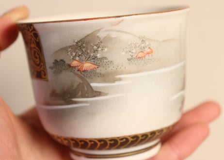 明治前期九谷焼色絵家風景図通り物向付