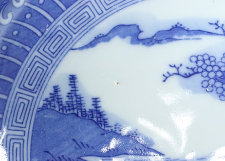 明治後期～大正銅判山水と幾何学文6寸皿
