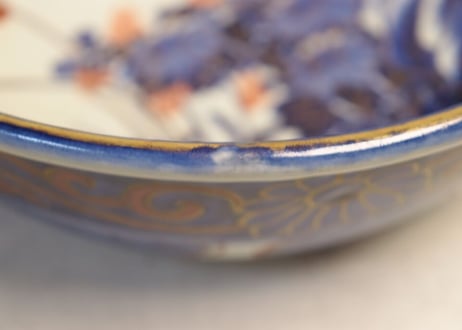 明治前期青絵金彩四君子図9寸鉢