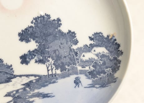 明治後期～大正銅判山水人物図5寸皿