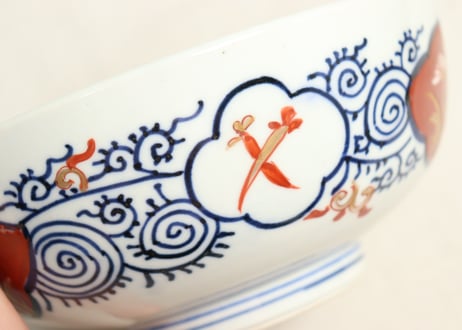 明治前期色絵松竹梅と牡丹図6寸鉢