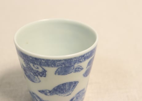 明治後期~大正銅判伊勢海老と貝尽くし図猪口②窯傷