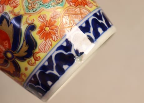 明治前期色絵六方に花図大猪口