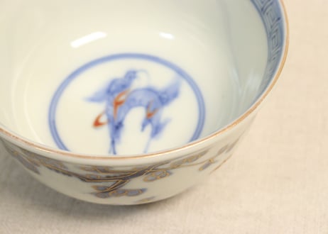 明治前期金彩四君子図通り物蓋なし茶碗