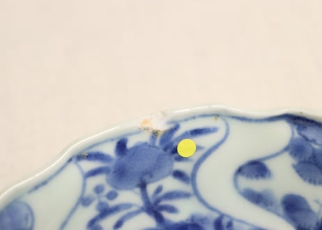 江戸中期青磁染付草花図なます皿③ ホツ