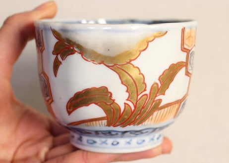 明治前期色絵芭蕉と亀甲図向付