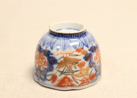 明治前期色絵芦に鳥と牡丹図通り物小向付②見込み淡め