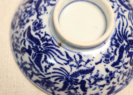 明治前期紙刷鳳凰図飯茶碗