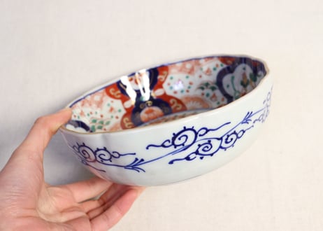 明治前期色絵波千鳥と獅子図春寒鉢 5客組 ややかたつき,ノミホツ