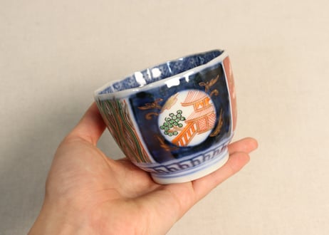 明治前期色絵松鶴と屋敷図向付 窯傷