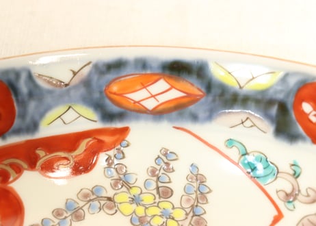 明治前期色絵松竹梅に鶴図7寸鉢