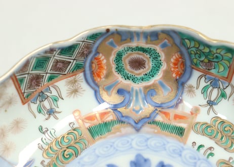 明治前期色絵獅子牡丹と人物図通り物なます皿