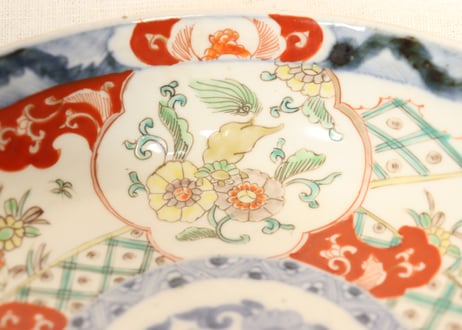 明治前期色絵獅子牡丹と草花図6寸鉢